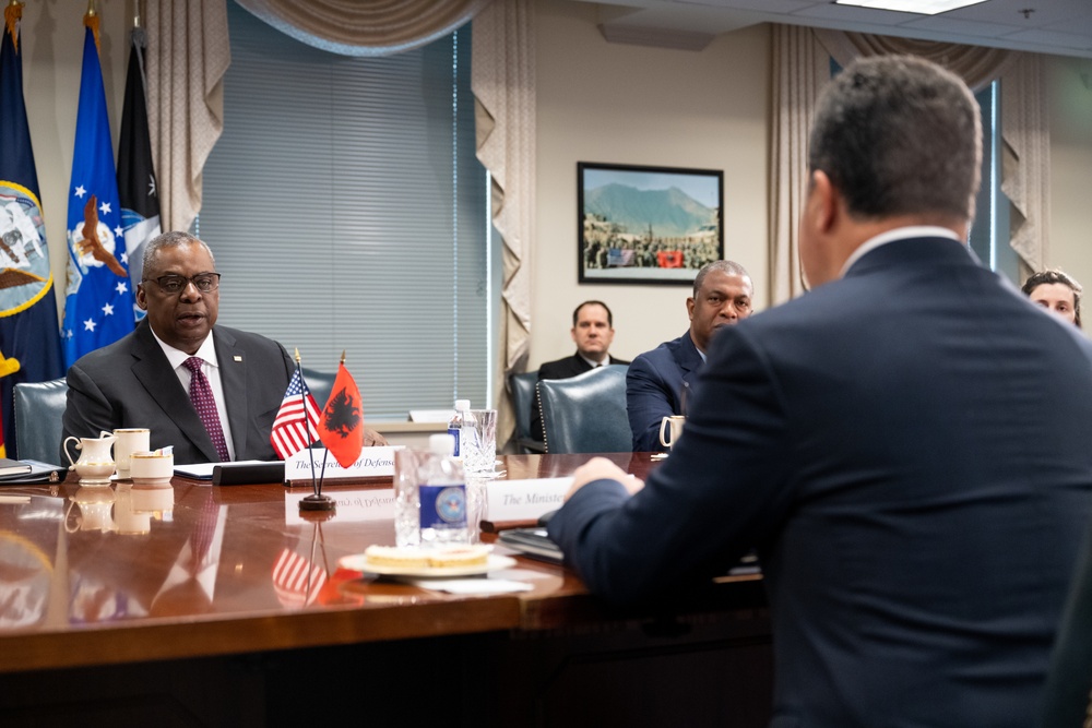 Secretary Austin hosts Albanian Defense Minister Niko Peleshi
