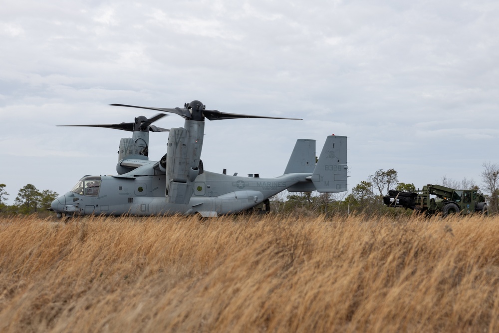 Distributed Aviation Operations Exercise 1 - Ospreys and Super Stallions deliver equipment