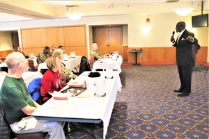 Speaker Marcus Gentry gives his presentation during Fort McCoy's Dr. Martin Luther King Jr. Day observance, Part I