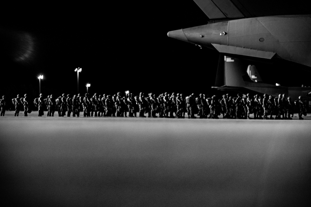 Paratroopers Board C-17 during Operation Falcon Blitz