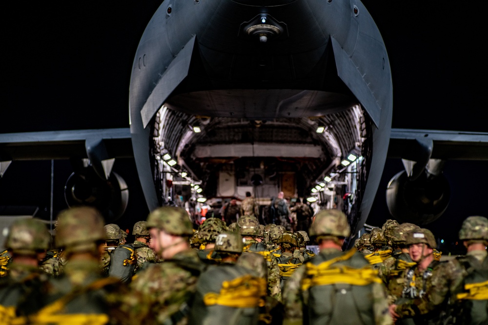 Paratroopers Board C-17 during Operation Falcon Blitz