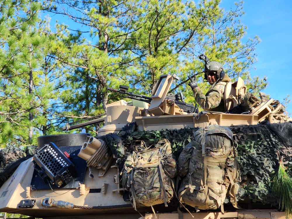 Tanks from the 1st Battalion, 37th Armored Regiment train at the Joint Readiness Training Center