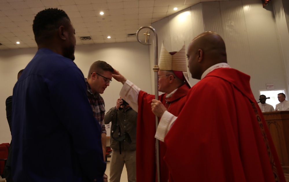Roman Catholic Archbishop Timothy P. Broglio visits Camp Arifjan, Kuwait, Feb. 2023