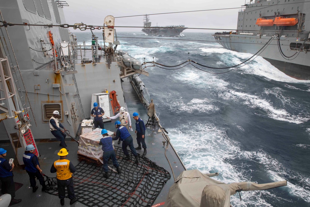 Decatur Replenishment at Sea with USNS Big Horn