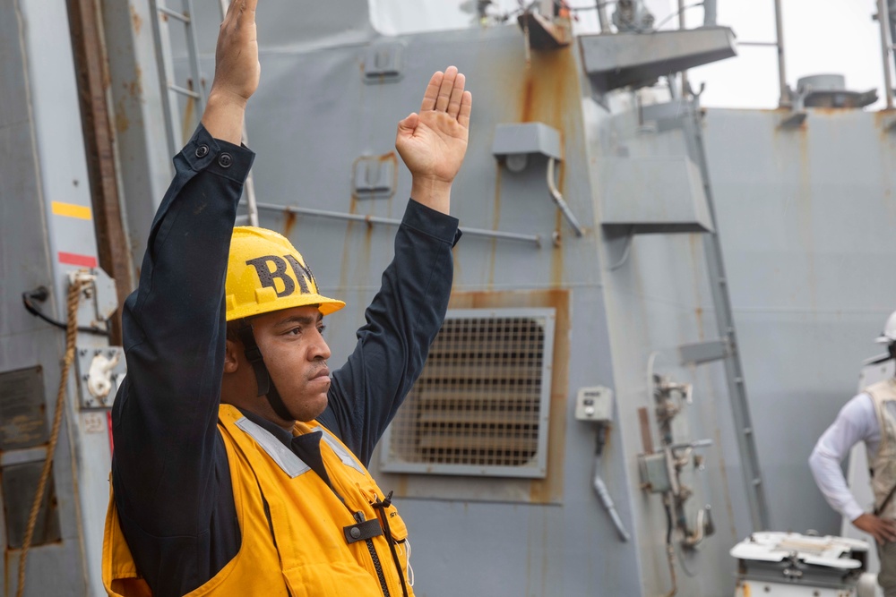 Decatur Replenishment at Sea with USNS Big Horn