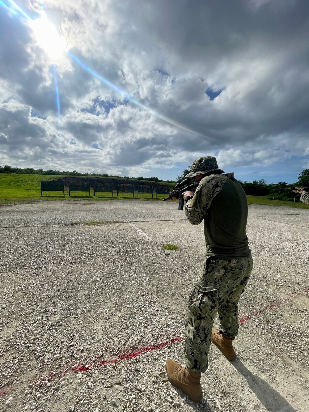 Maritime Expeditionary Security Group (MESG) 1 Detachment Guam’s Embarked Security Team (EST) conducts live fire training