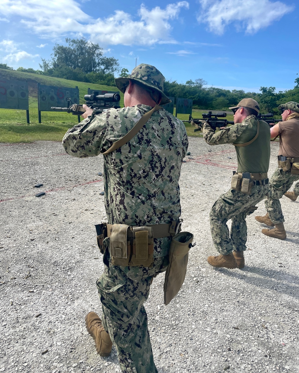 Maritime Expeditionary Security Group (MESG) 1 Detachment Guam’s Embarked Security Team (EST) conducts live fire training