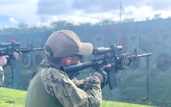 Maritime Expeditionary Security Group (MESG) 1 Detachment Guam’s Embarked Security Team (EST) conducts live fire training