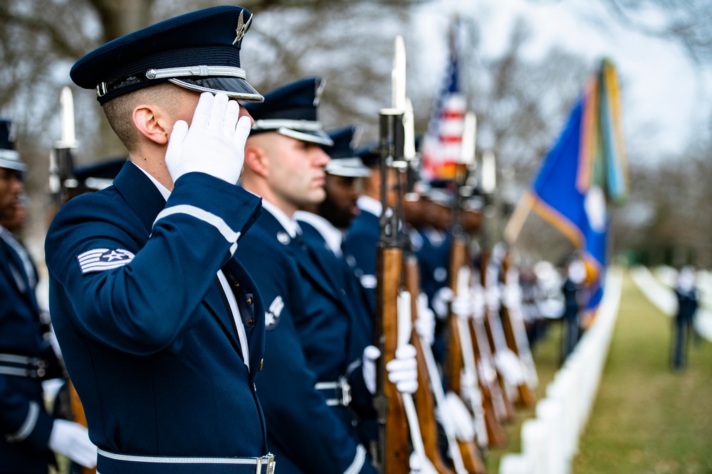 Modified Military Funeral Honors with Funeral Escort are Conducted for U.S. Air Force Maj. Gen. Michael Collins in Section 51