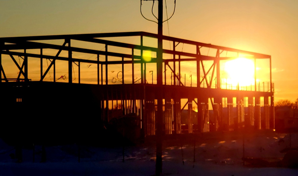 Sun sets on another day of brigade headquarters construction at Fort McCoy