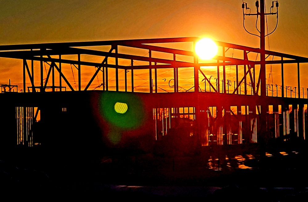 Sun sets on another day of brigade headquarters construction at Fort McCoy