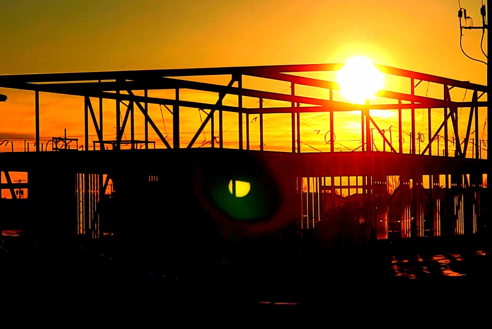 Sun sets on another day of brigade headquarters construction at Fort McCoy