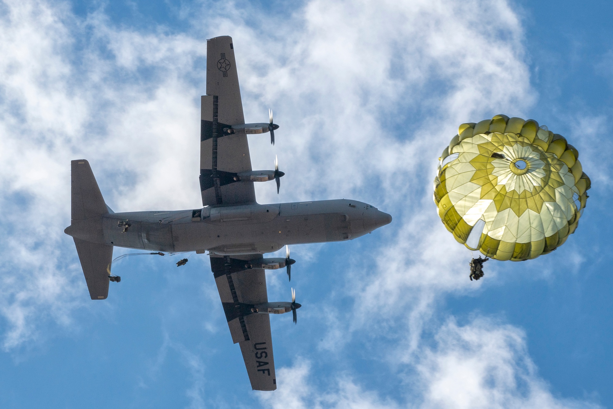 Static Line Parachute Jump From C-130J Super Hercules 