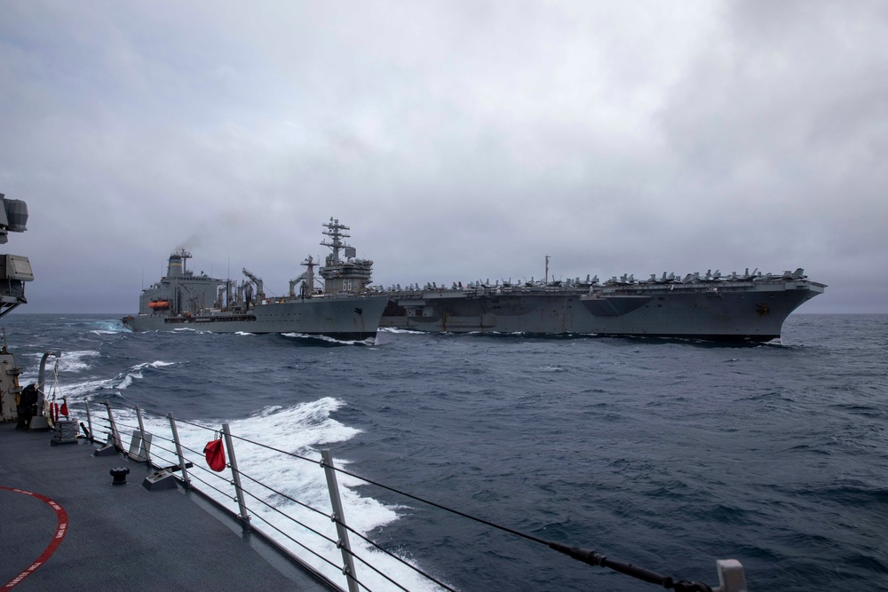 Decatur Replenishment at Sea with USNS Big Horn