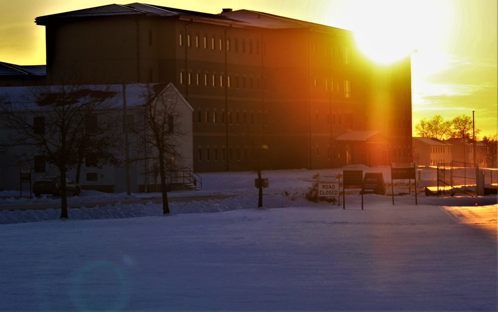 New barracks at Fort McCoy at sunset