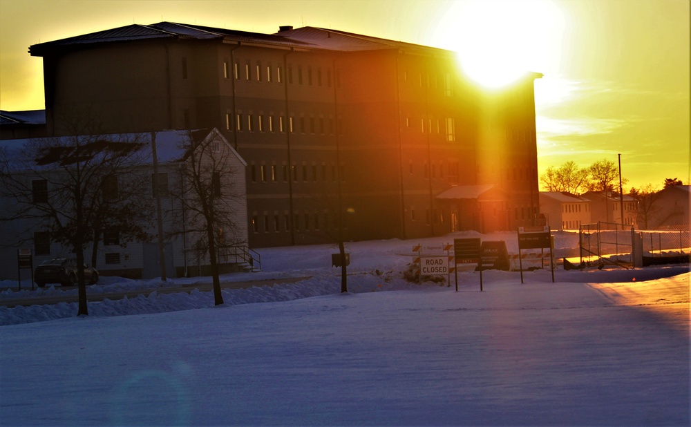 New barracks at Fort McCoy at sunset