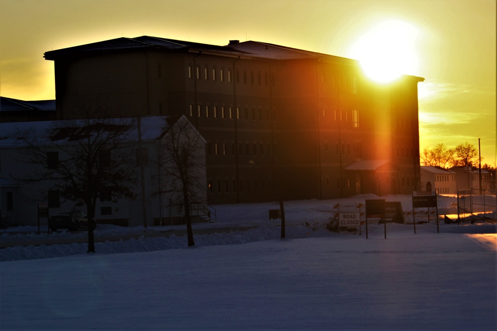 New barracks at Fort McCoy at sunset