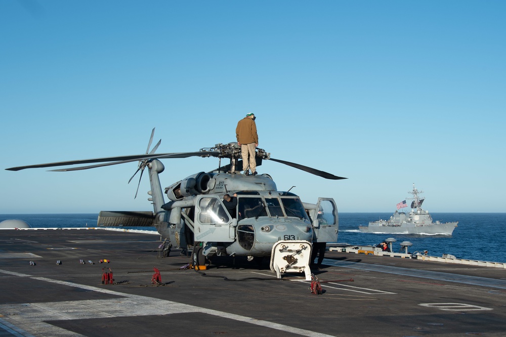 USS Carl Vinson (CVN 70) Traverses the Sea with USS Sterett (DDG 104)