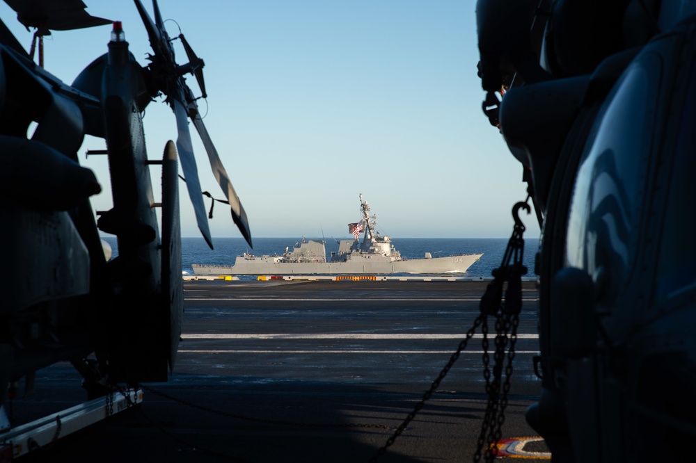 USS Carl Vinson (CVN 70) Traverses the Sea with USS Sterett (DDG 104)