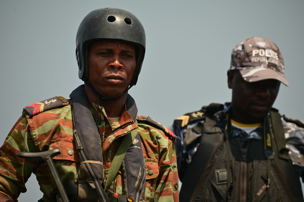 USCGC Spencer (WMEC 905) conducts training with Benin Navy and Special Unit of Maritime and River Police of Benin as part of Obangame Express 23