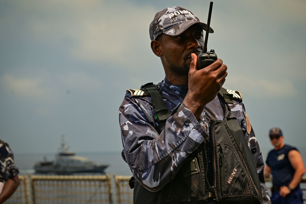 USCGC Spencer (WMEC 905) conducts training with Benin Navy and Special Unit of Maritime and River Police of Benin as part of Obangame Express 23