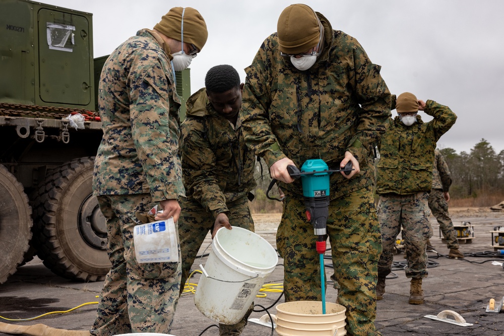 8th Engineer Support Battalion conducts airfield damage repair alongside U.S. Navy Seabees and Marine Wing Support Squadron 271 during Winter Pioneer 23