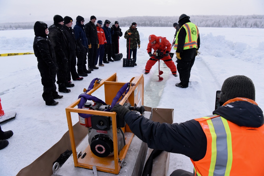 Coast Guard, Alaska Department of Environmental Conservation, and Navy Supervisor of Salvage conduct oil-spill-on-ice exercise in Alaska
