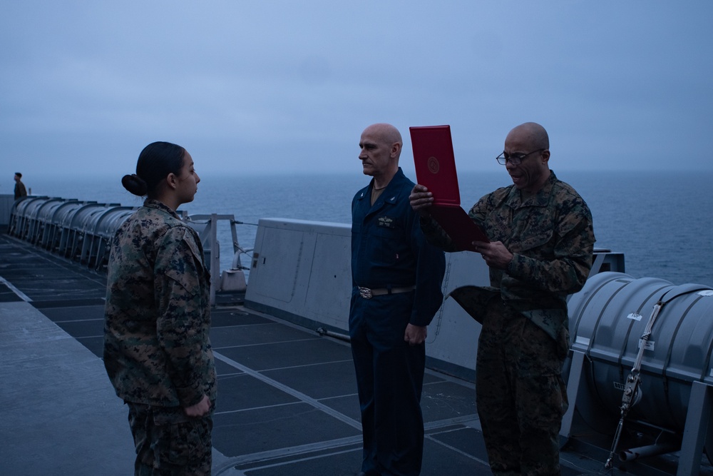 26th MEU Marine promoted aboard the USS Mesa Verde