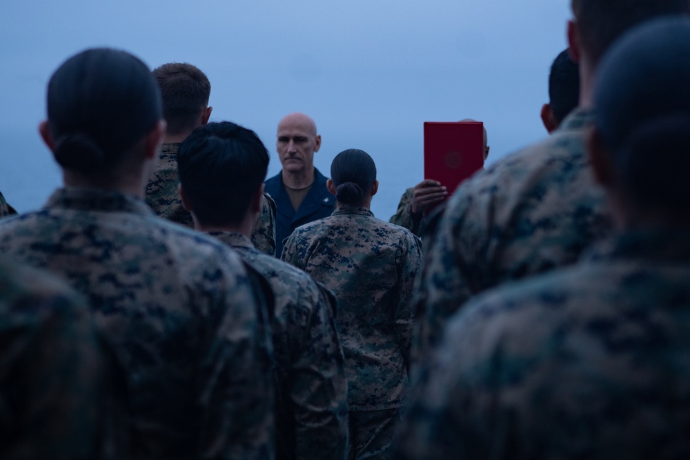 26th MEU Marine promoted aboard the USS Mesa Verde