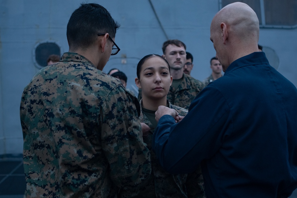 26th MEU Marine promoted aboard the USS Mesa Verde