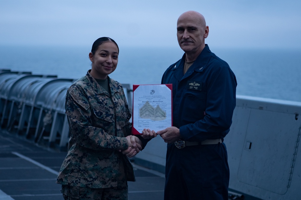 26th MEU Marine promoted aboard the USS Mesa Verde