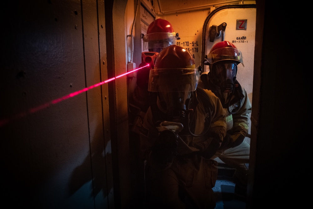 U.S. Navy Sailors participate in General Quarters Drill