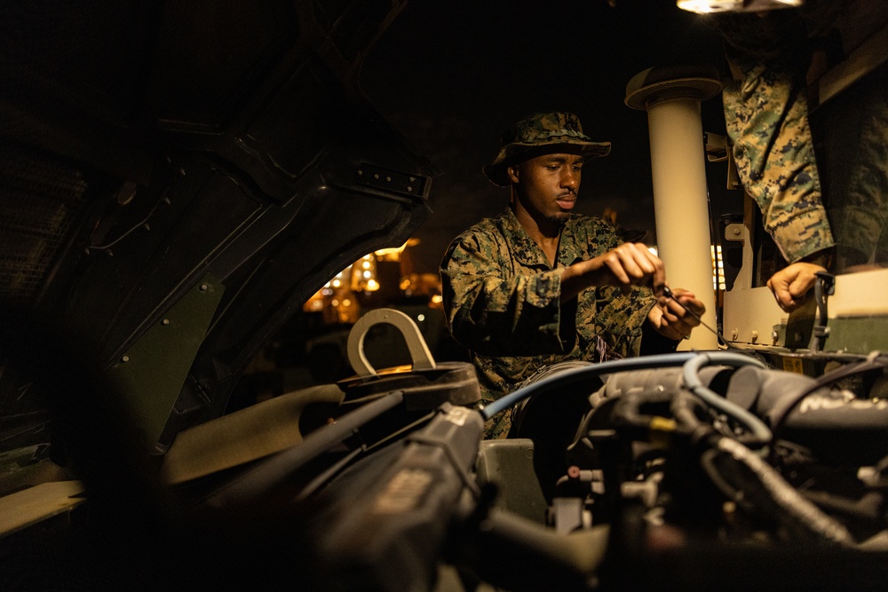 U.S. Marines with Combat Logistics regiment 27 prepare for Maritime Pre-Positioning Force Exercise (MPFEX) 23