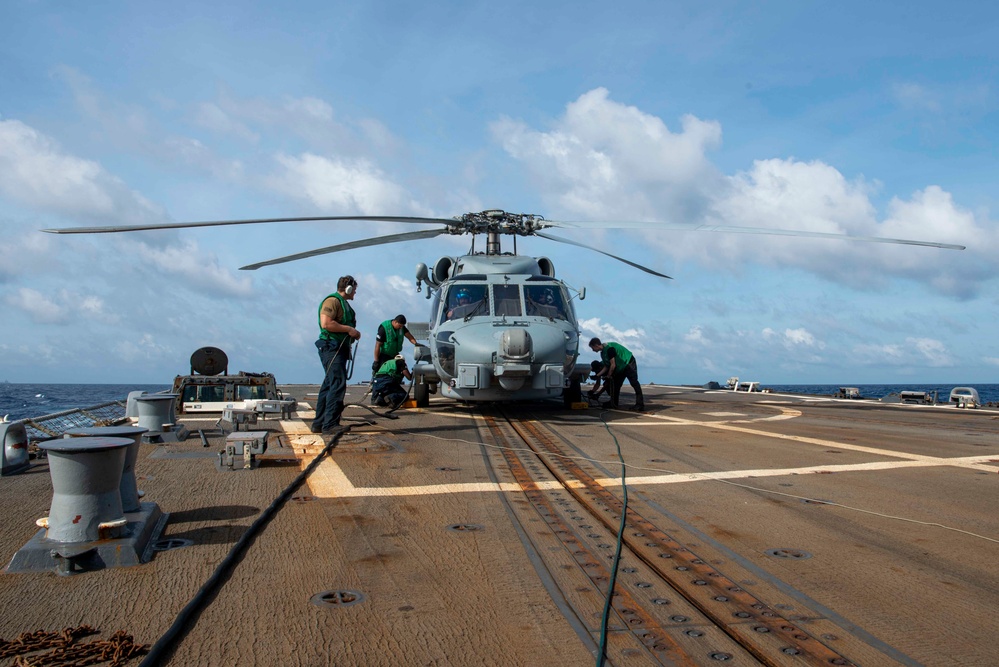 Sailors Prepare Helicopter For Flight Operations