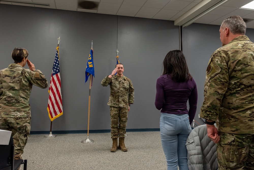 Maj. Christopher Schutte receives command of the 169th Air Support Operations Squadron Feb. 2, 2023