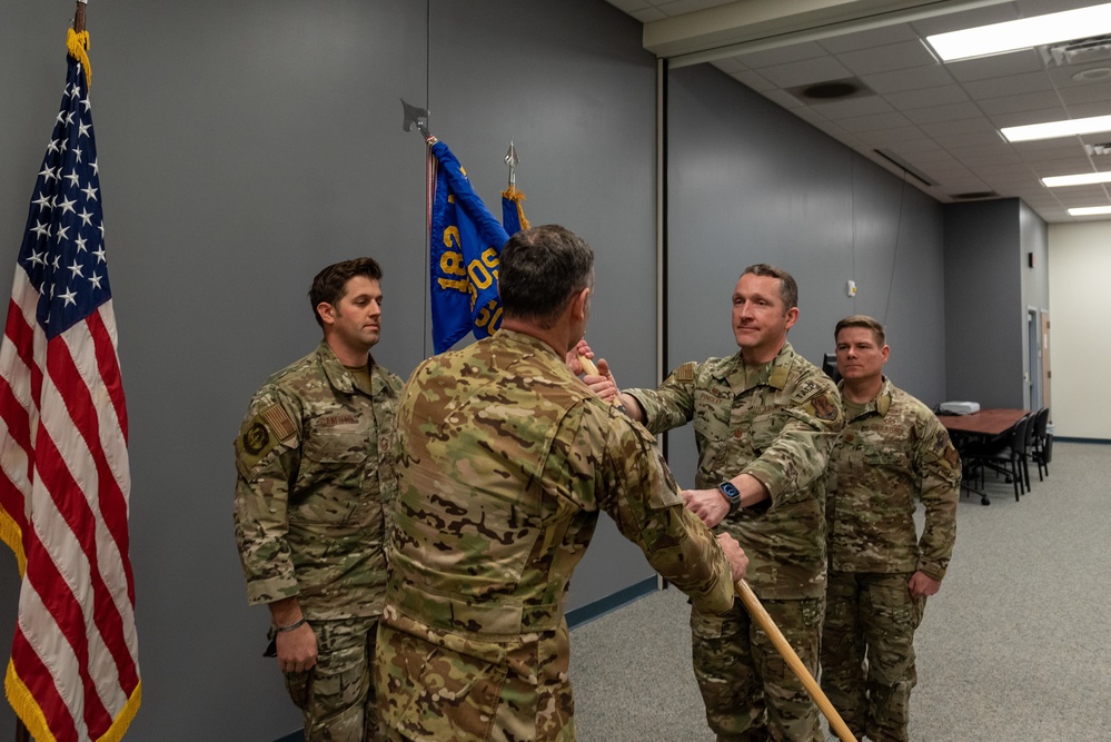 Maj. Christopher Schutte receives command of the 169th Air Support Operations Squadron Feb. 2, 2023
