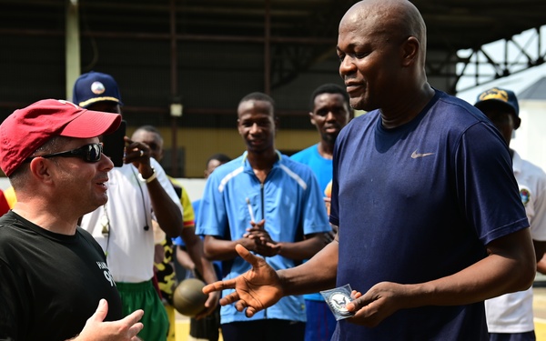 USCGC Spencer (WMEC 905) plays volleyball with members of the Western Naval Command and Naval Dockyard Limited