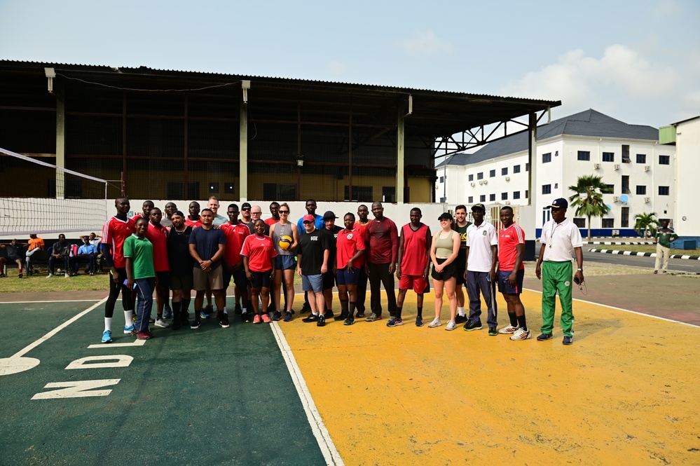 USCGC Spencer (WMEC 905) plays volleyball with members of the Western Naval Command and Naval Dockyard Limited