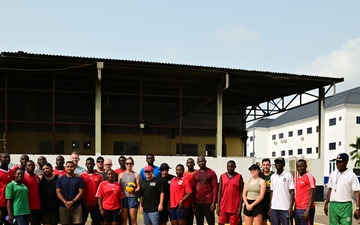 USCGC Spencer (WMEC 905) plays volleyball with members of the Western Naval Command and Naval Dockyard Limited
