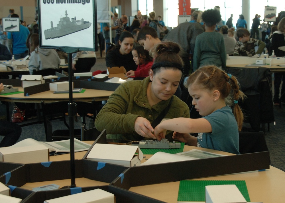 Visitors build LEGO ship models during Naval Museum's 12th Annual Brick by Brick: LEGO Shipbuilding event