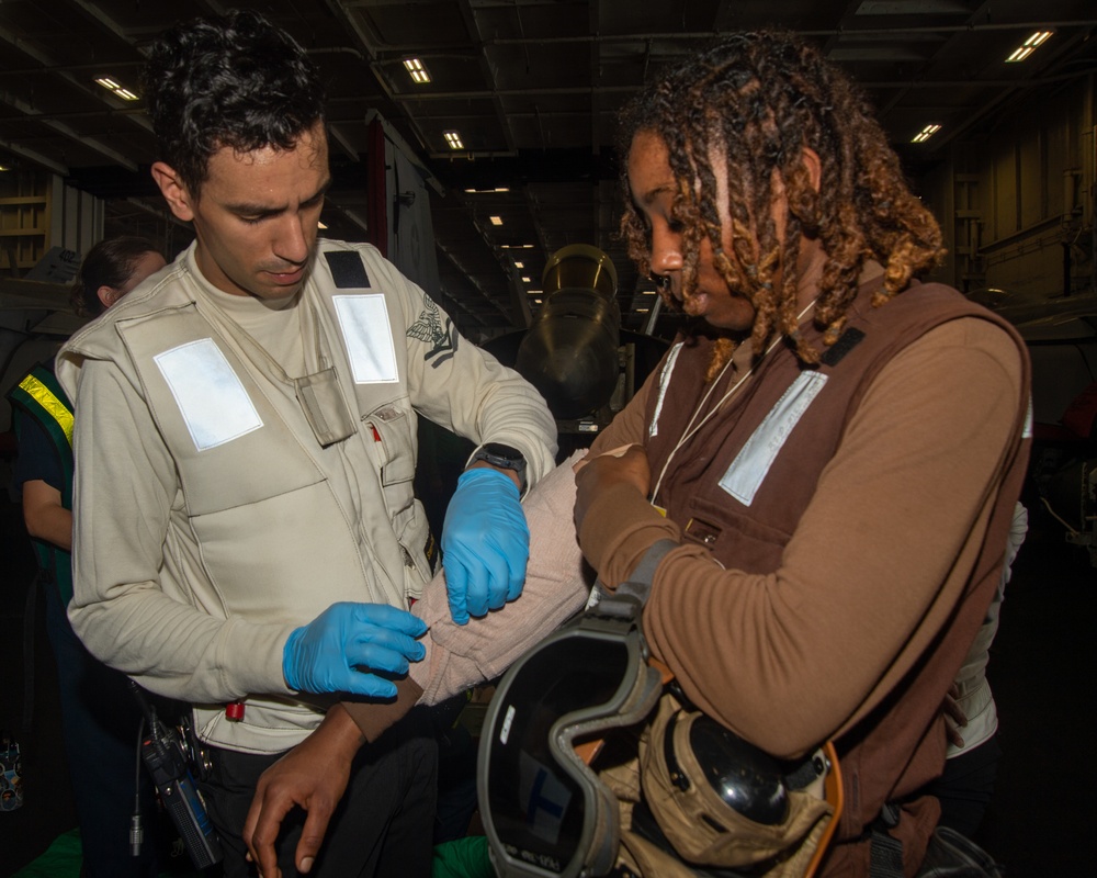 Sailor Checks An Emergency Trauma Dressing