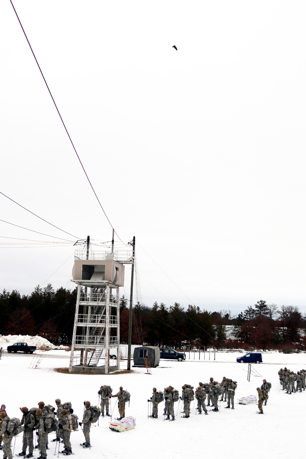 Eagle flies overhead while Airmen train in cold-weather operations, tactics, skills at Fort McCoy