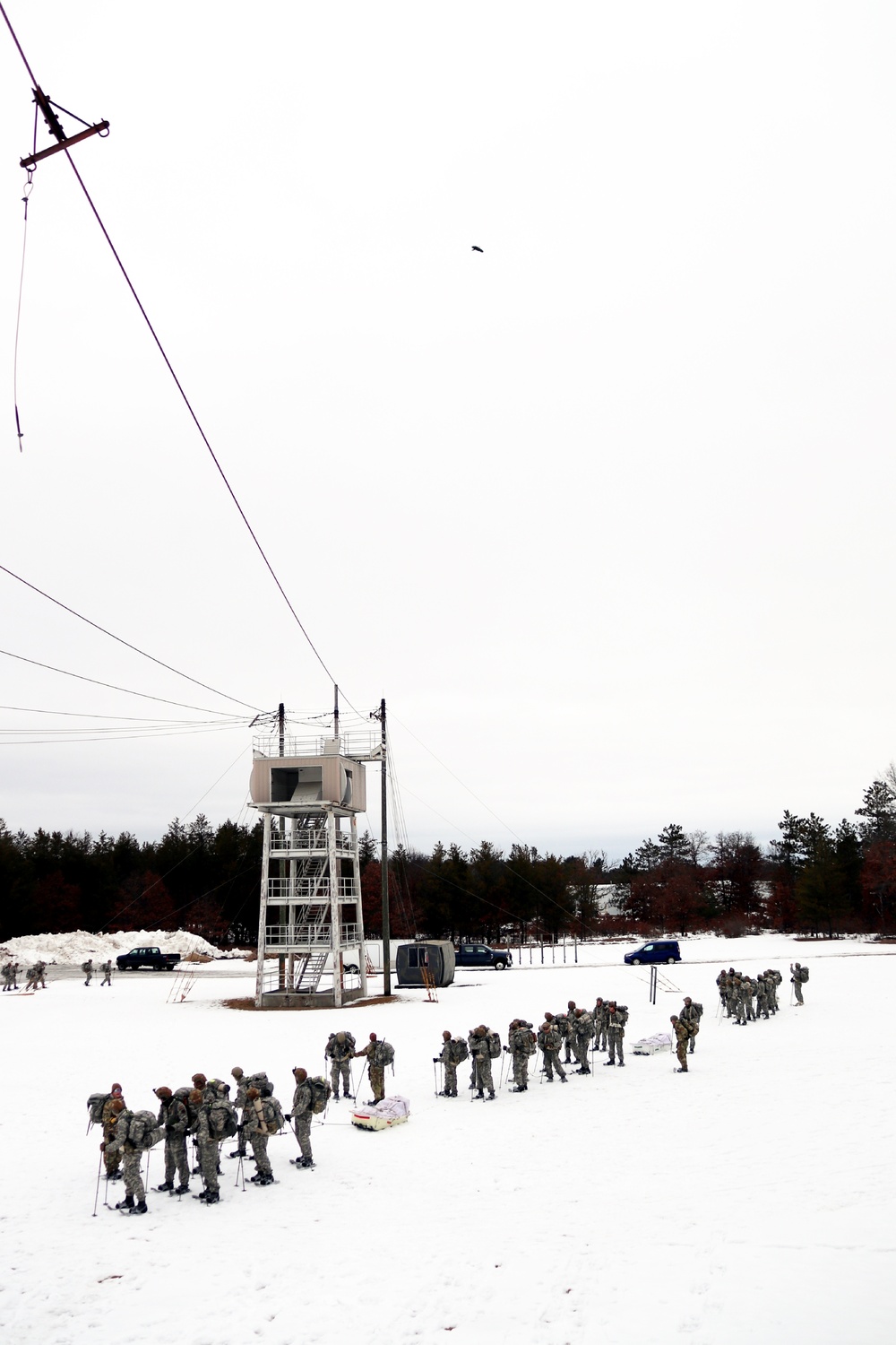 Eagle flies overhead while Airmen train in cold-weather operations, tactics, skills at Fort McCoy