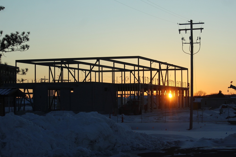 Sun sets on another day of February 2023 brigade headquarters construction at Fort McCoy
