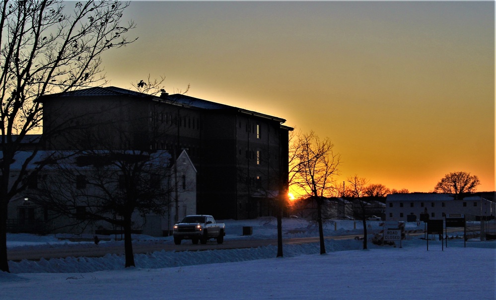 New barracks at Fort McCoy at sunset