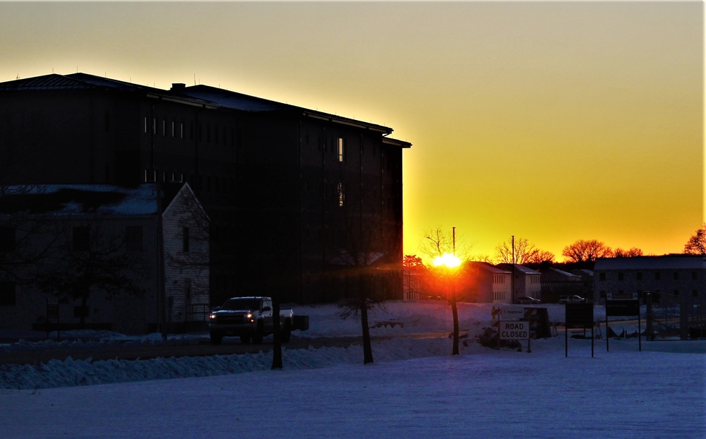 New barracks at Fort McCoy at sunset