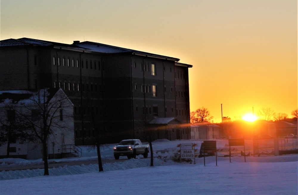 New barracks at Fort McCoy at sunset