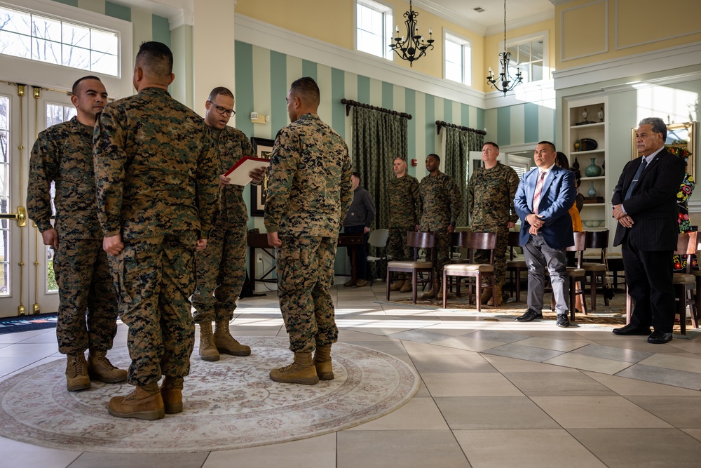 U.S. Marines from the Federated States of Micronesia are promoted to warrant officers