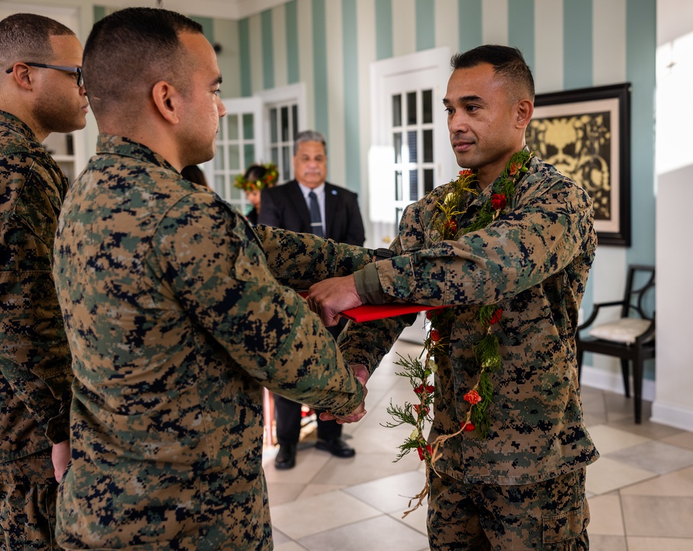 U.S. Marines from the Federated States of Micronesia are promoted to warrant officers