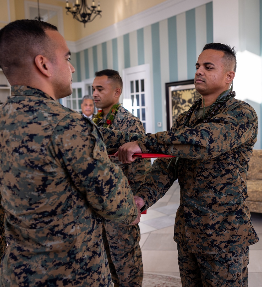 U.S. Marines from the Federated States of Micronesia are promoted to warrant officers